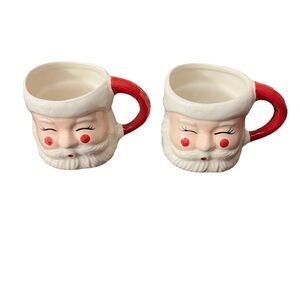 Set of 2 New Creative Co-Op Christmas Santa Claus Coffee Tea Mug Cups Ceramic